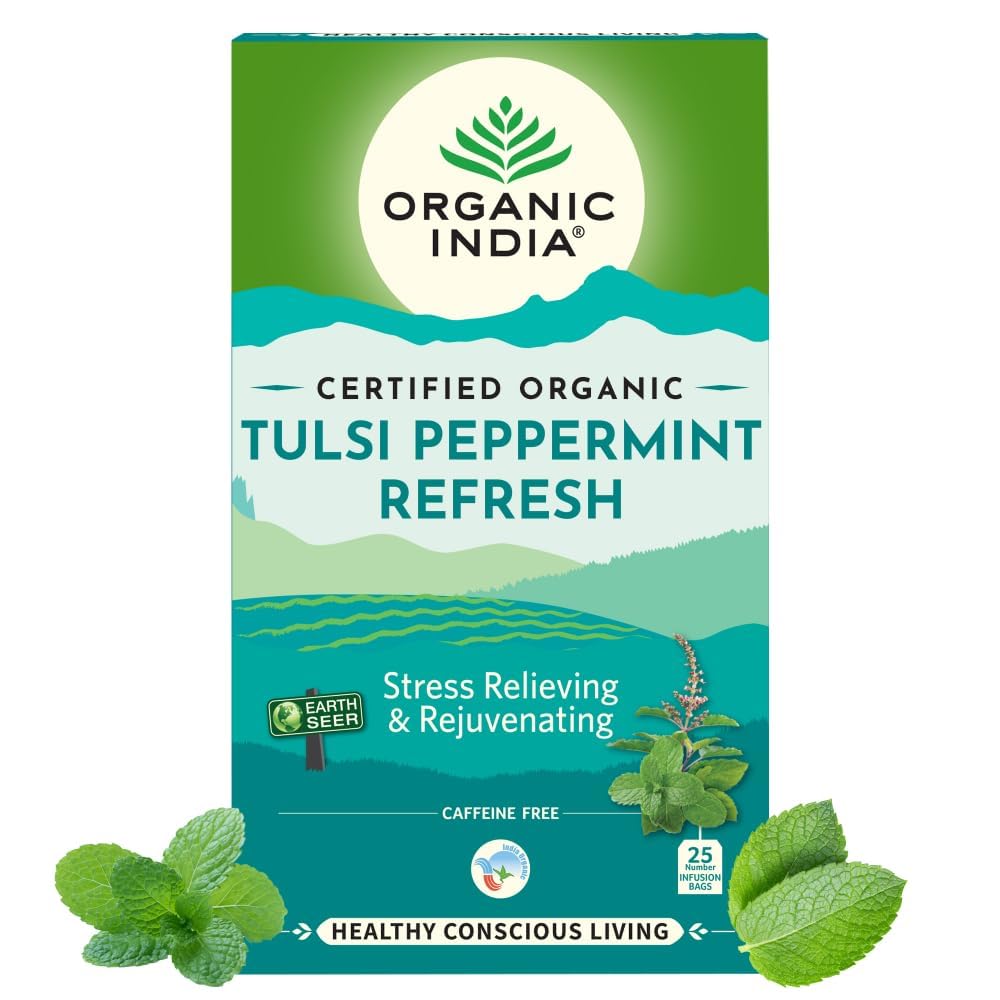 ORGANIC INDIA TULSI PEPPERMINT REFRESH  25 TEA BAGS